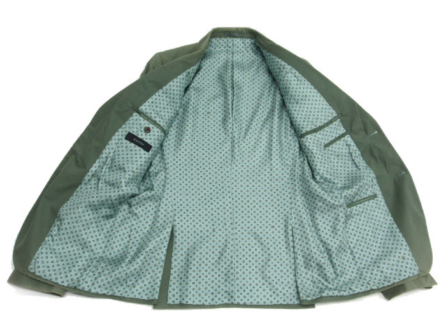 GUCCI Men's Blazer, Tailored Jacket, Cotton with Silk Lining, Khaki Green, Silver Buttons, Size 48