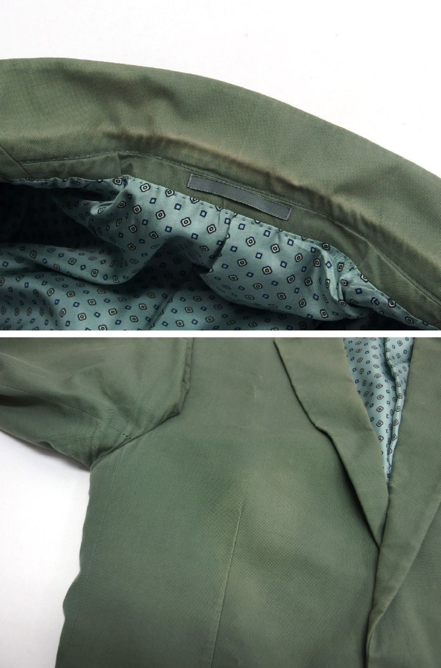 GUCCI Men's Blazer, Tailored Jacket, Cotton with Silk Lining, Khaki Green, Silver Buttons, Size 48