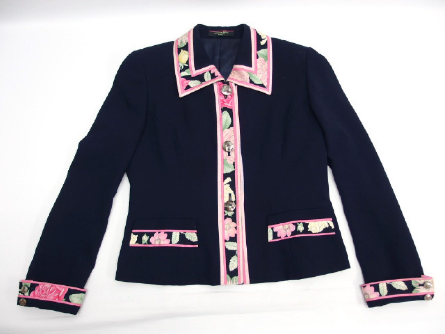 LEONARD LEONARD FASHION LEONARD Jacket Navy Floral Print with Collar 0351701 Size 11