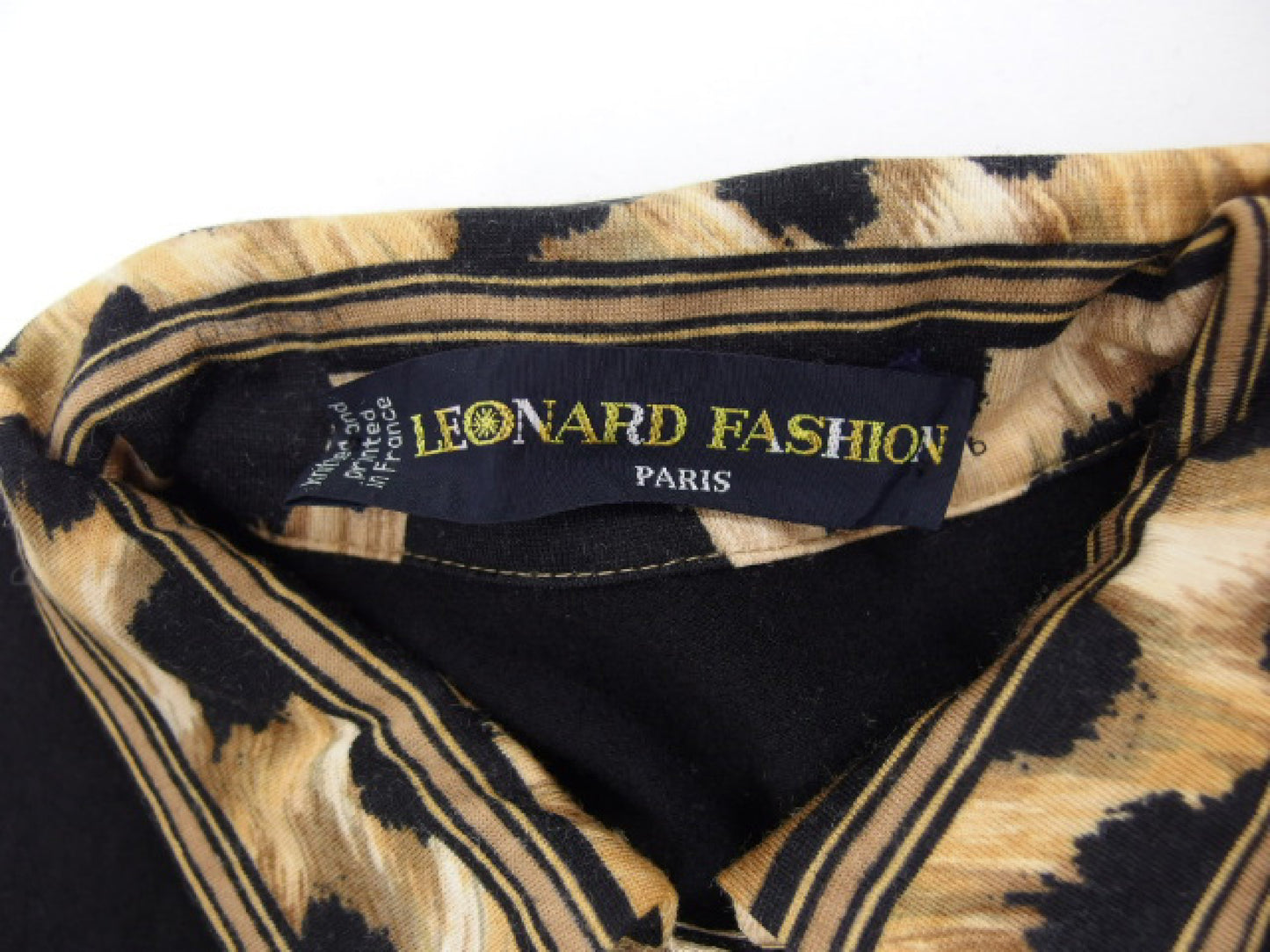 LEONARD LEONARD FASHION Long Dress, Wool and Silk, Leopard Print, Black, Size M