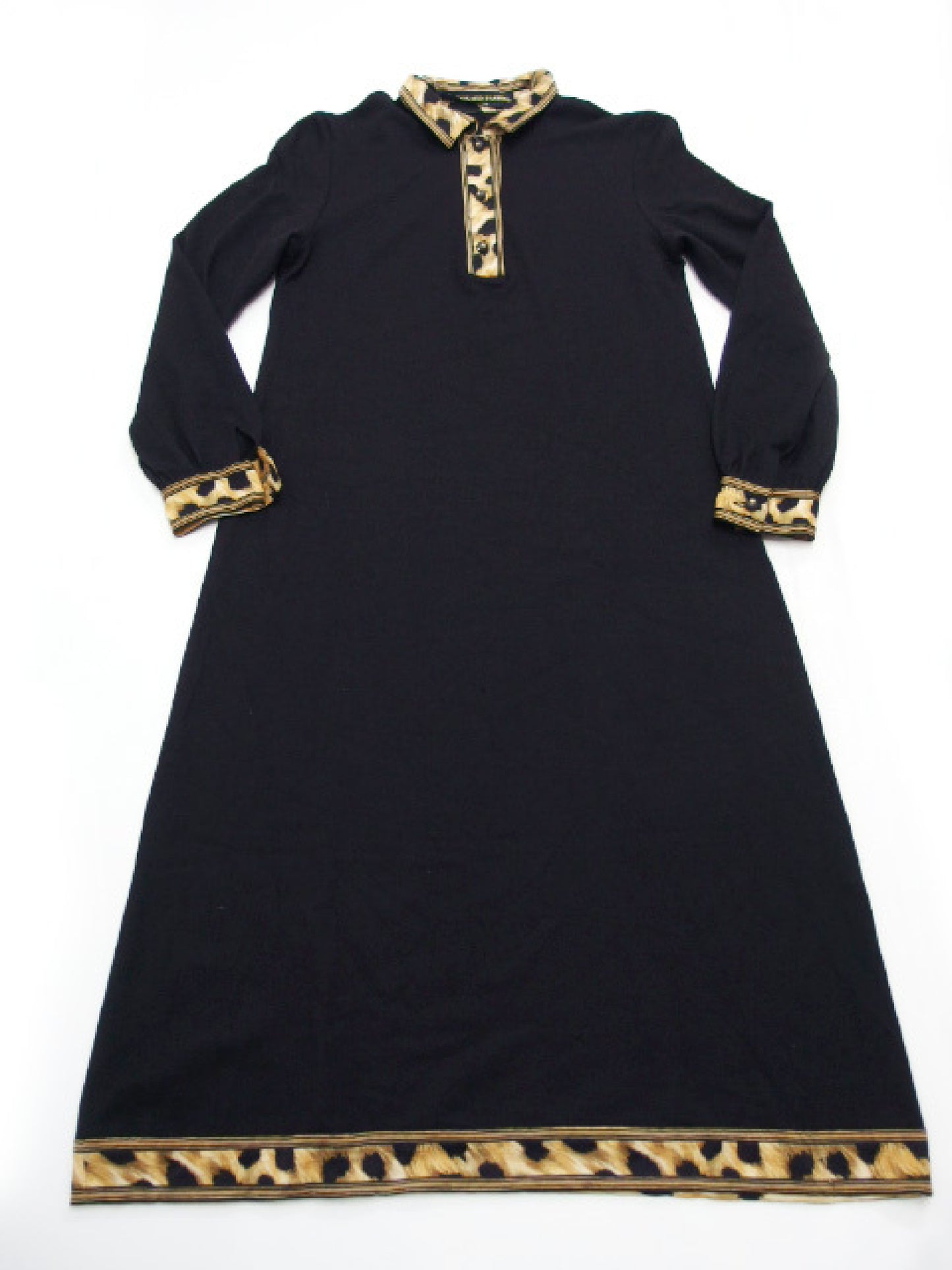 LEONARD LEONARD FASHION Long Dress, Wool and Silk, Leopard Print, Black, Size M