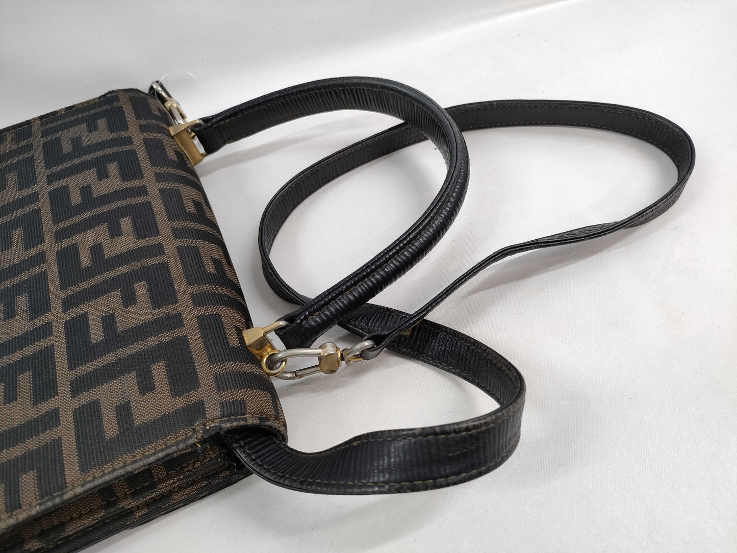 FENDI W-Flap 2-Way Shoulder Bag Zucca Handbag