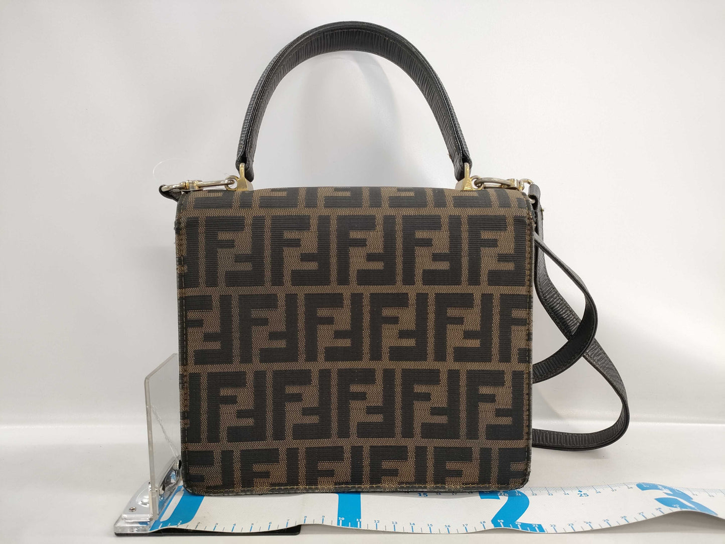 FENDI W-Flap 2-Way Shoulder Bag Zucca Handbag