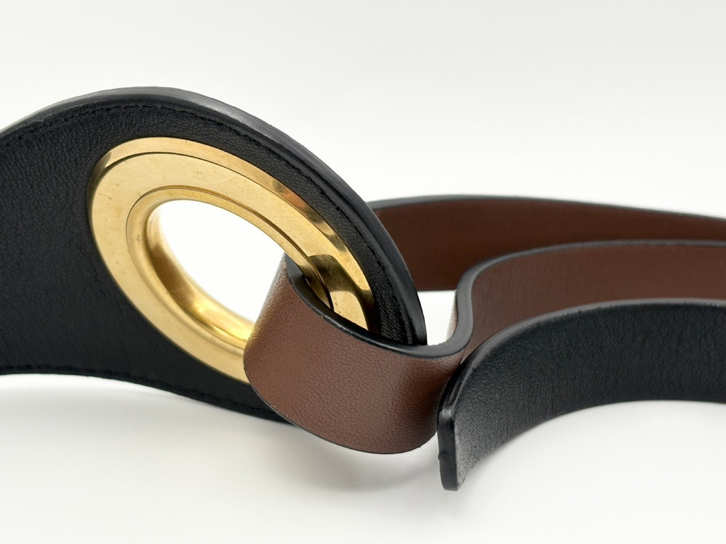 BURBERRY Grommet Detail Lambskin Waistband Belt, Size S/M, Open Circle Leather Belt, Two-Tone Black and Brown