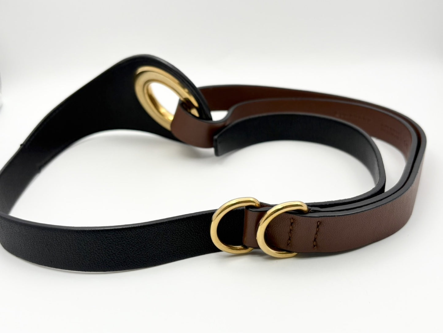 BURBERRY Grommet Detail Lambskin Waistband Belt, Size S/M, Open Circle Leather Belt, Two-Tone Black and Brown