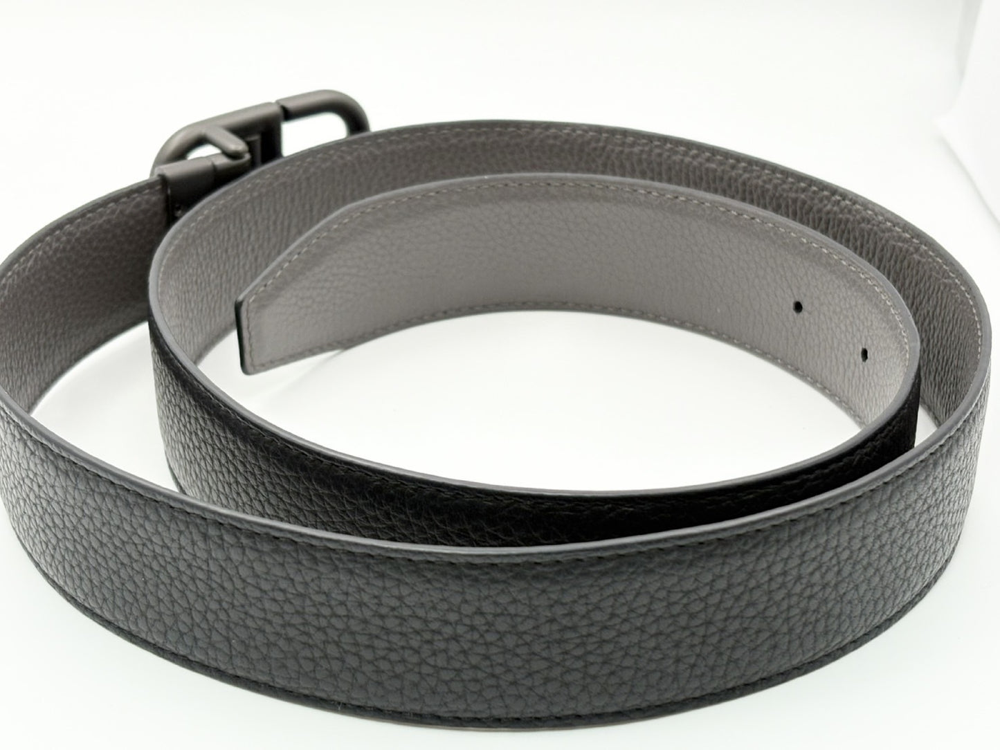 BALENCIAGA BB Logo Reversible Leather Belt, Black and Gray