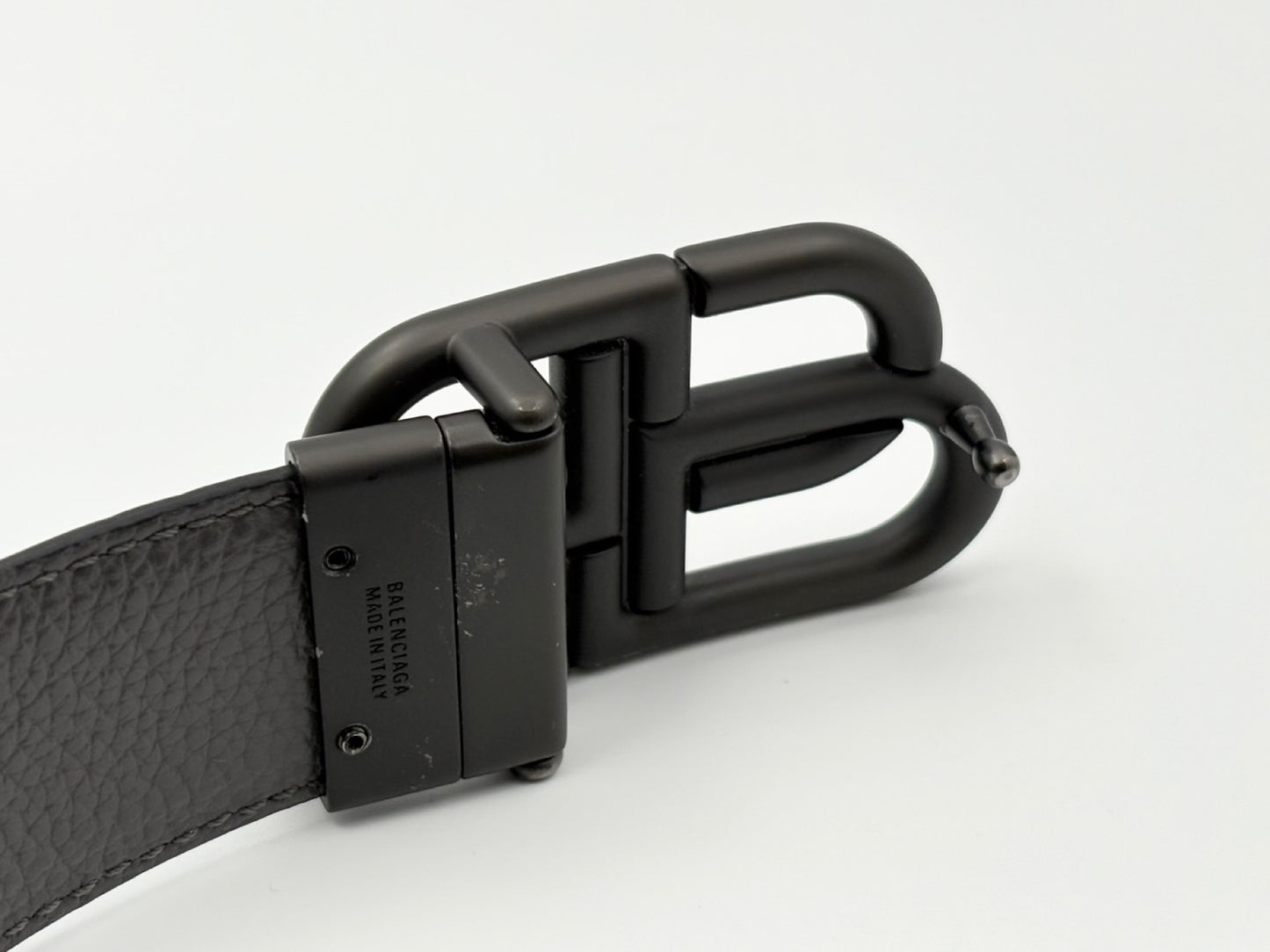 BALENCIAGA BB Logo Reversible Leather Belt, Black and Gray