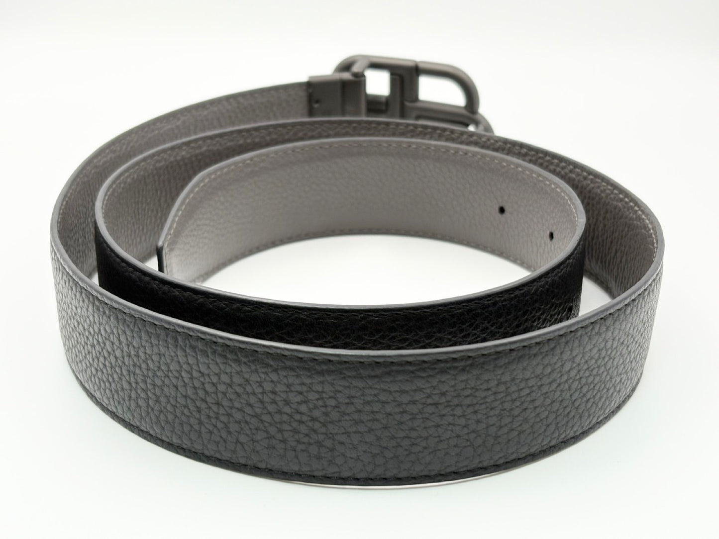 BALENCIAGA BB Logo Reversible Leather Belt, Black and Gray