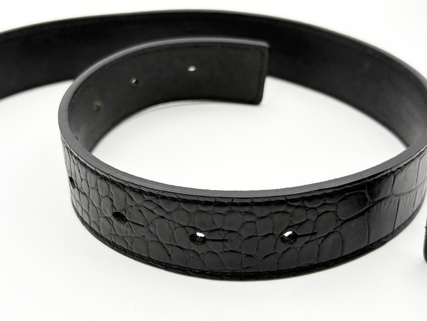 VALENTINO V Logo Signature XCT724 Rhinestone and Beaded Crystal Buckle Leather Belt 75/30 Black Crocodile Embossed Belt