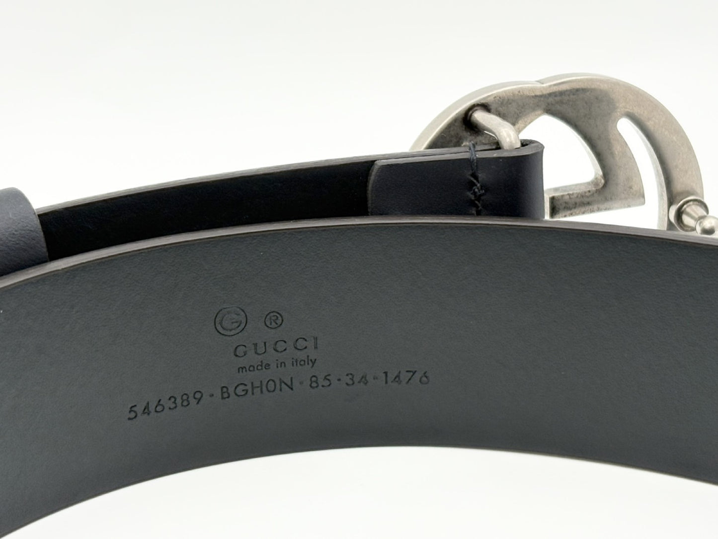 GUCCI 546389 Interlocking G Leather Belt 85/34 Navy
