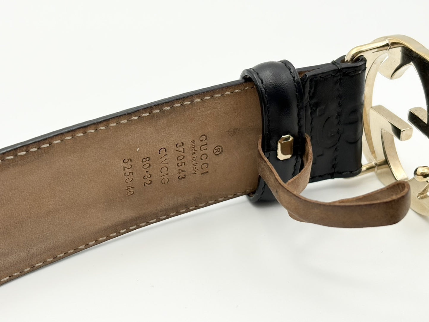 GUCCI 370543 Guccissima Interlocking G Leather Belt 80/32 Black with Gold Hardware