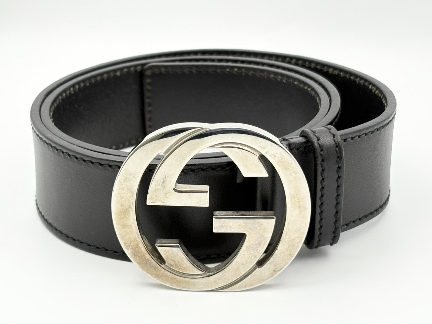 GUCCI 114984 Interlocking G Leather Belt 85/34 Black Belt