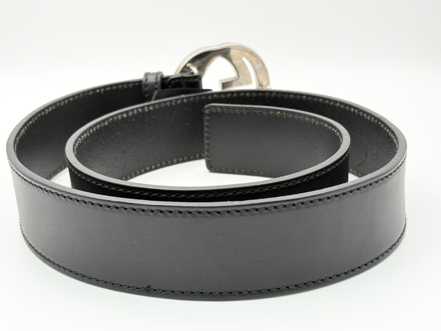 GUCCI 114984 Interlocking G Leather Belt 85/34 Black Belt