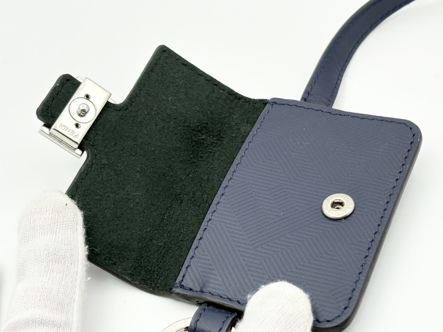 FENDI Baguette Bag Charm Key Ring Leather Navy M0351 Key Case/Key Holder