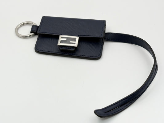 FENDI Baguette Bag Charm Key Ring Leather Navy M0351 Key Case/Key Holder