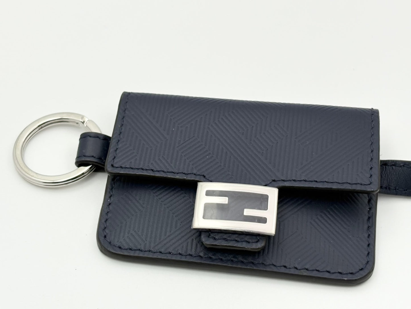 FENDI Baguette Bag Charm Key Ring Leather Navy M0351 Key Case/Key Holder