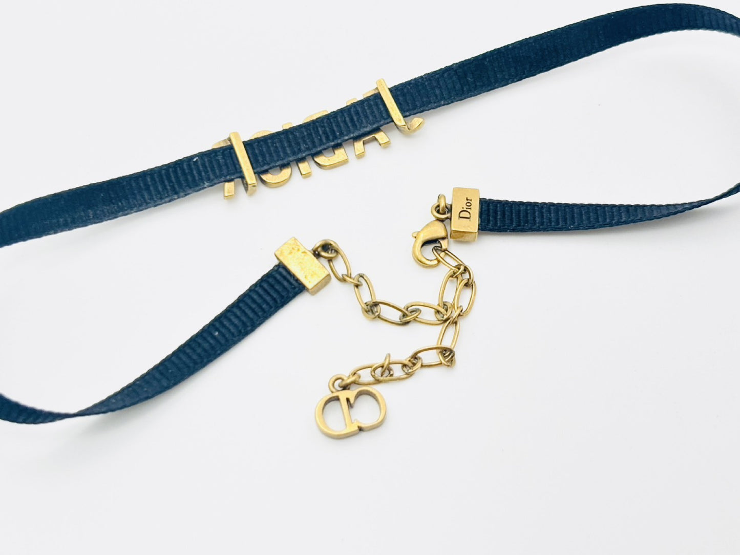 Dior JADIOR Logo Choker Necklace Fabric Black x Gold Necklace