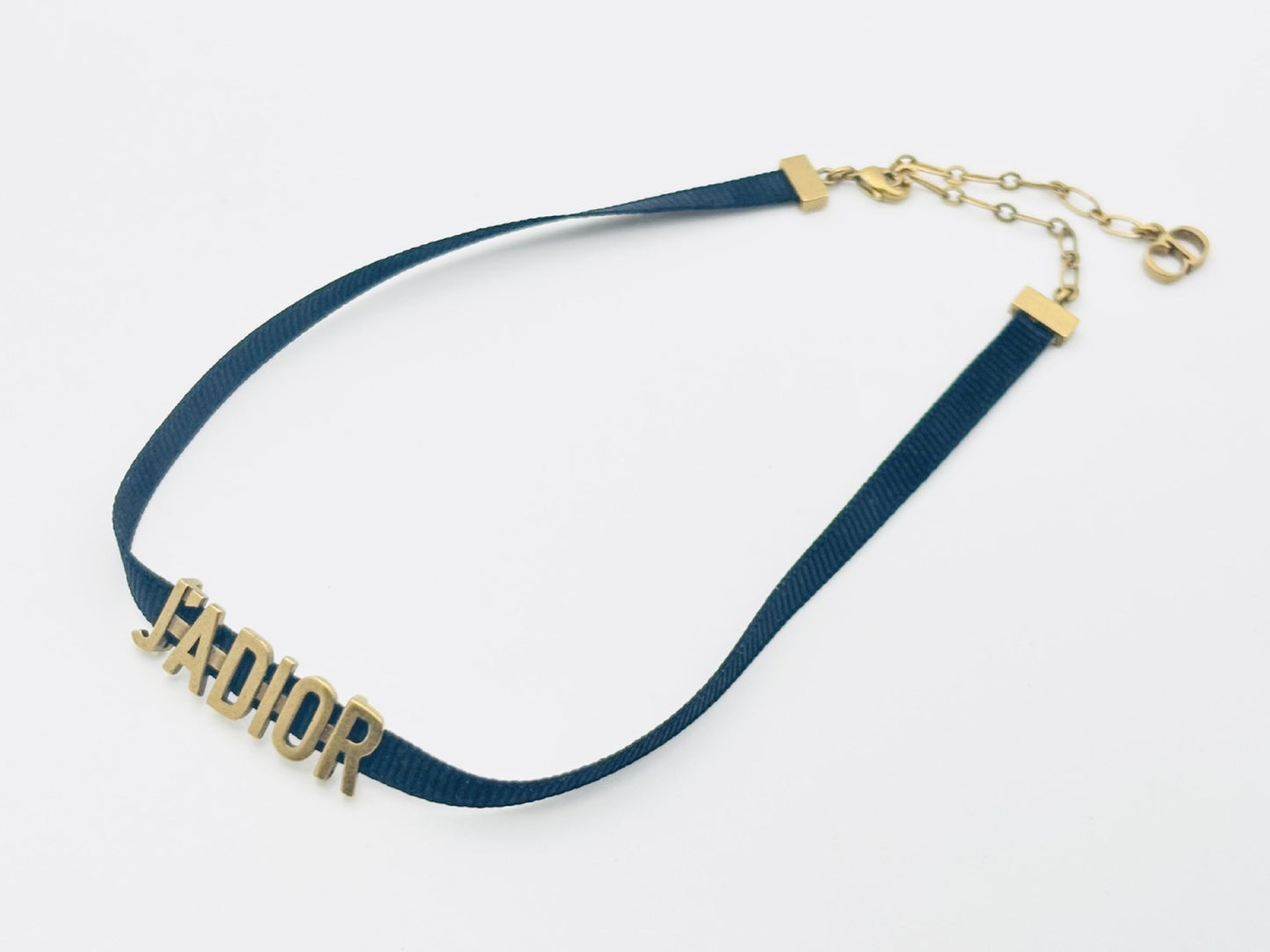 Dior JADIOR Logo Choker Necklace Fabric Black x Gold Necklace
