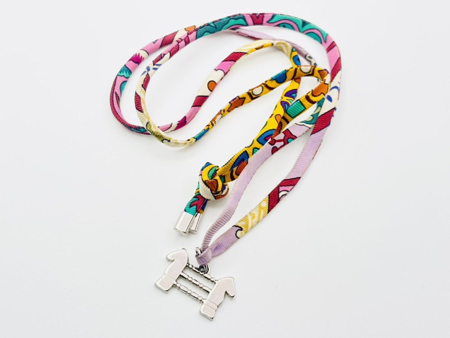 HERMES Tourbillon Horse Charm Cheval Silk Necklace