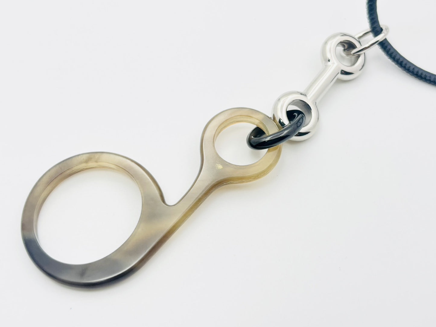 HERMES Rhapsody Buffalo Horn Long Leather Cord Pendant Necklace