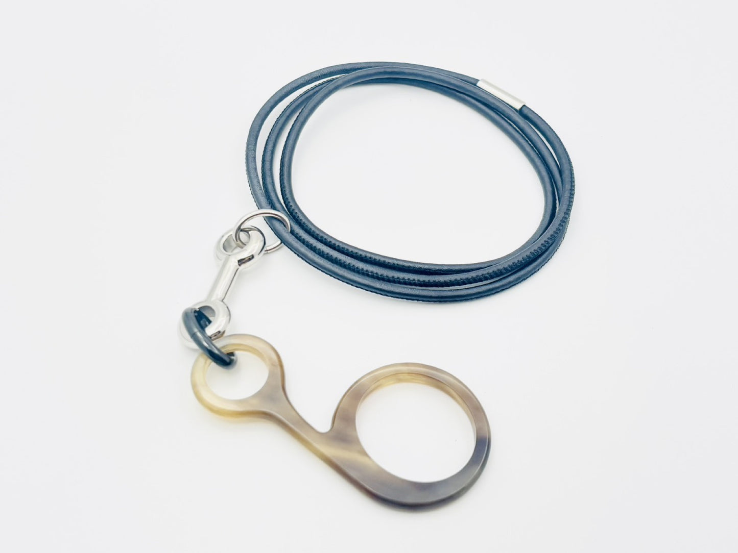 HERMES Rhapsody Buffalo Horn Long Leather Cord Pendant Necklace