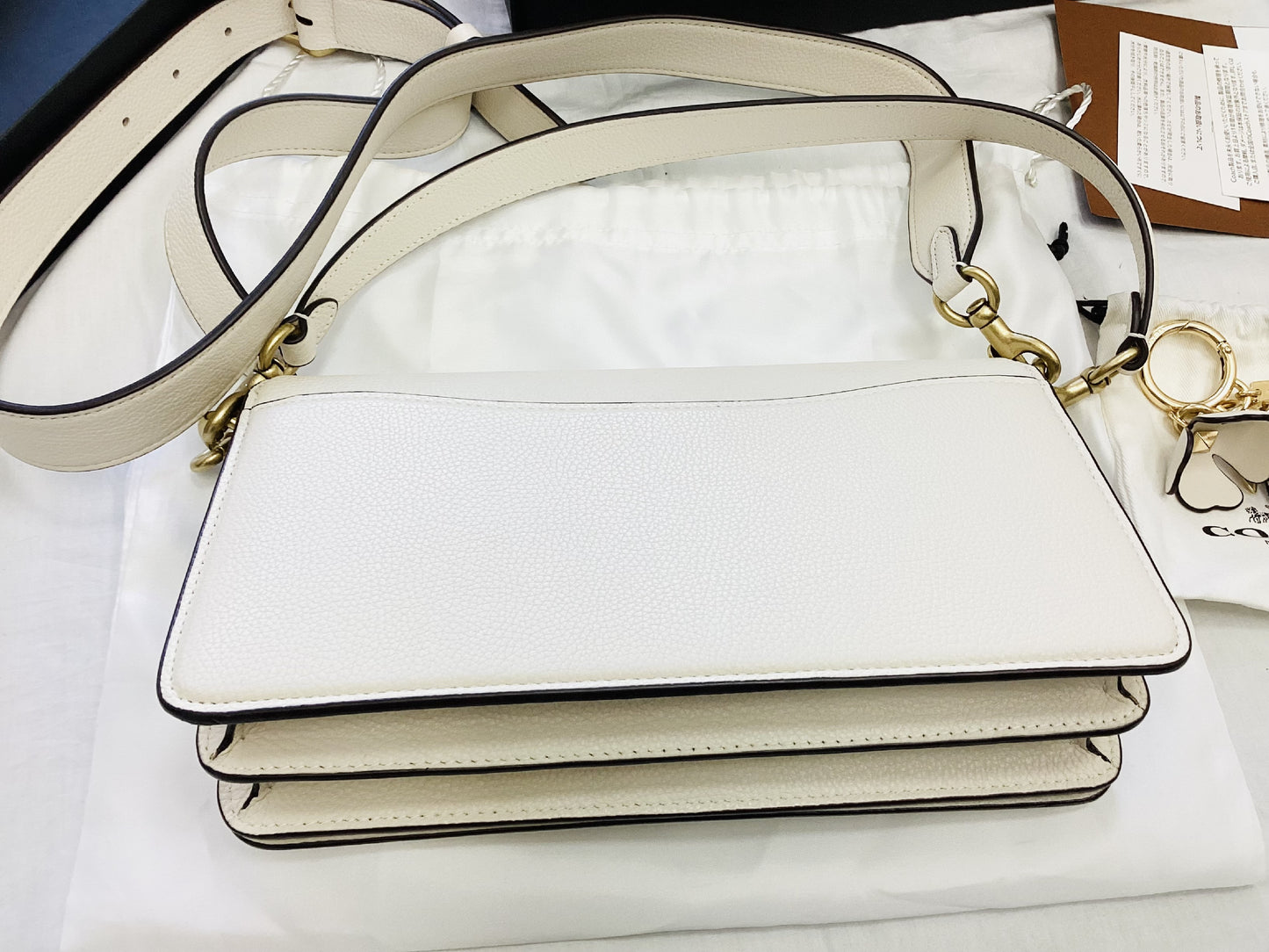 COACH Tabby 26 3-Way Bag, Off-White and Gold, with Flower Stud Charm, Shoulder Bag