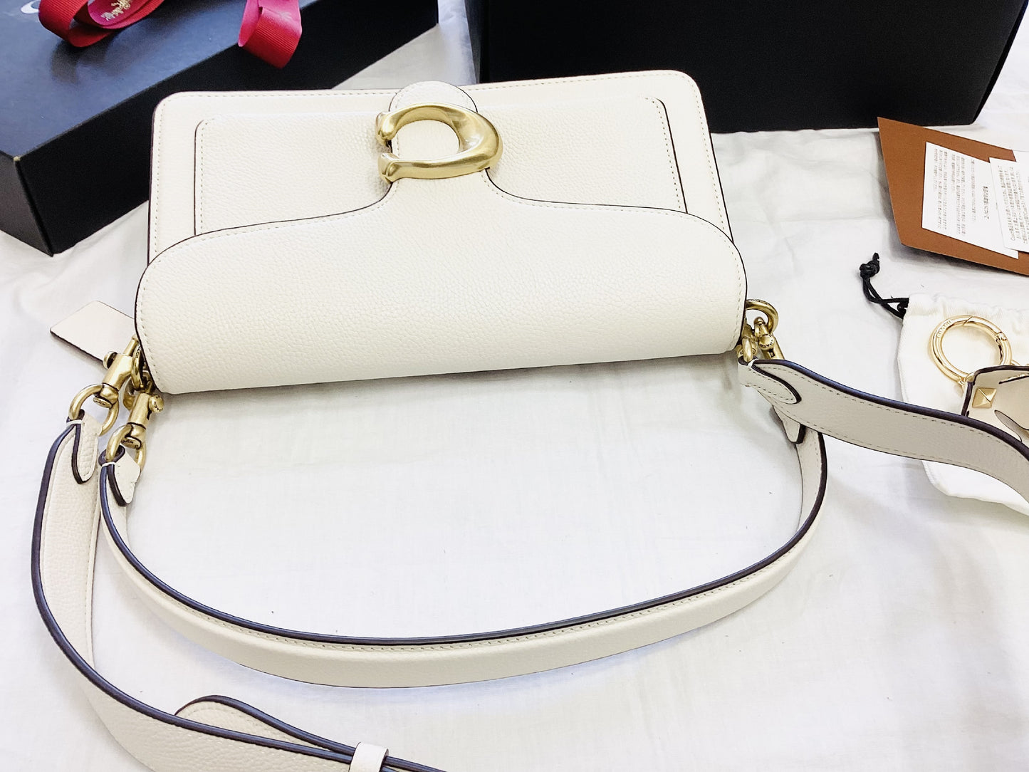 COACH Tabby 26 3-Way Bag, Off-White and Gold, with Flower Stud Charm, Shoulder Bag