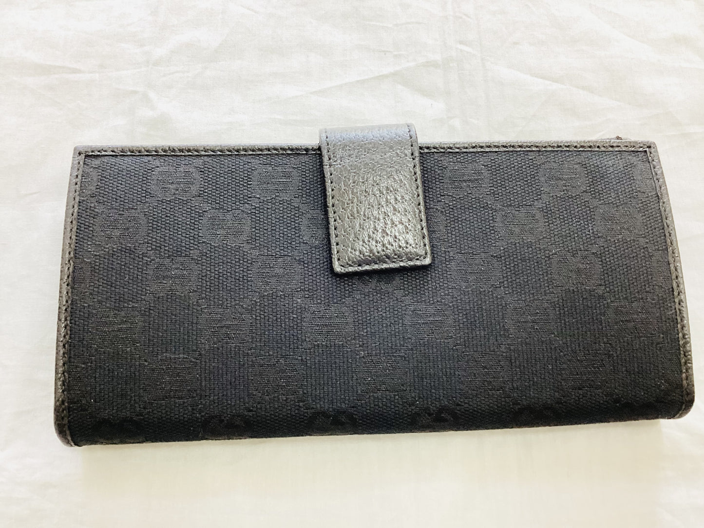 GUCCI 112715・2067 GG Canvas x Leather Double Hook Long Wallet Black Wallet