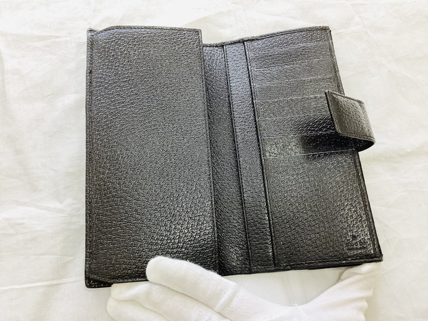 GUCCI 112715・2067 GG Canvas x Leather Double Hook Long Wallet Black Wallet