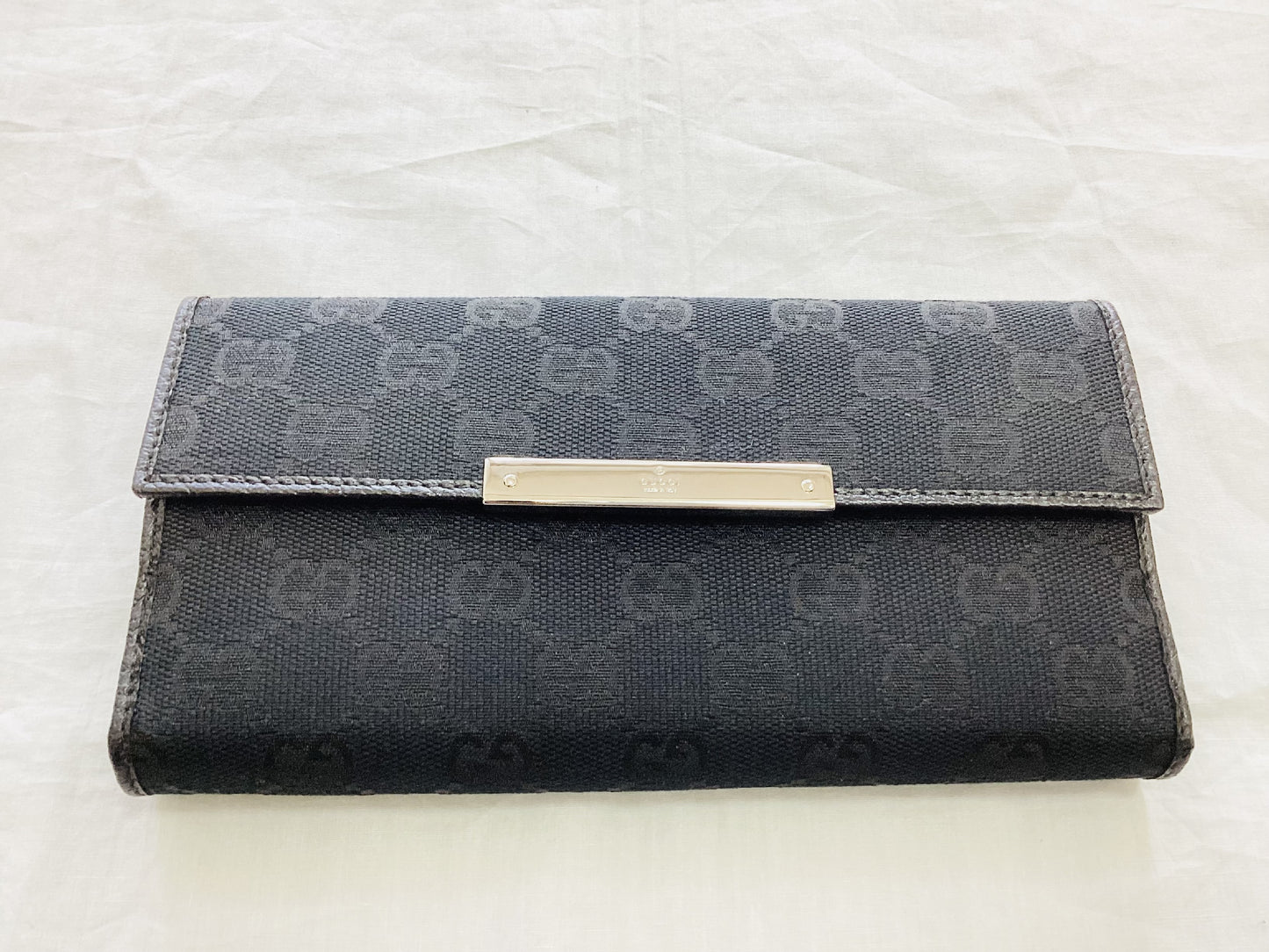 GUCCI 112715・2067 GG Canvas x Leather Double Hook Long Wallet Black Wallet