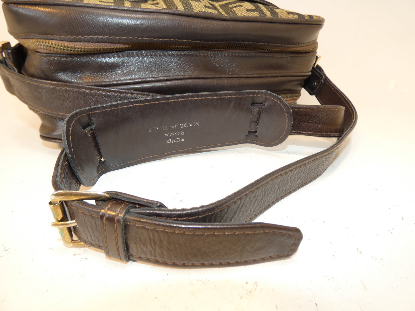 FENDI Zucca Canvas and Leather Shoulder Bag
