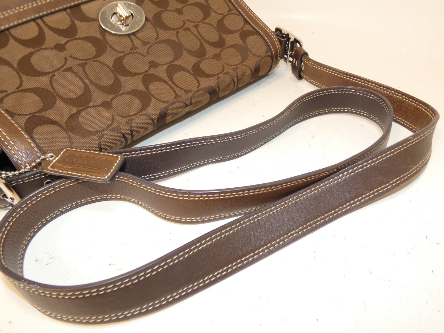COACH Turnlock Signature Canvas and Leather Shoulder Bag