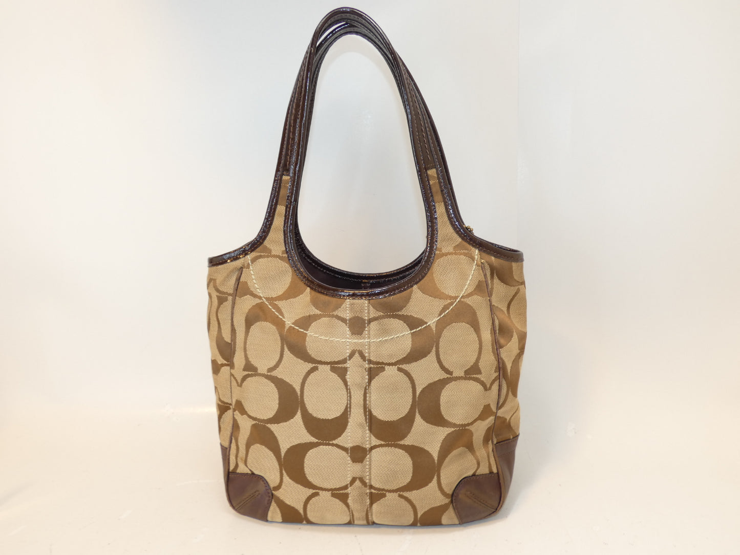 COACH Signature Dark Brown Canvas and Leather Handbag
