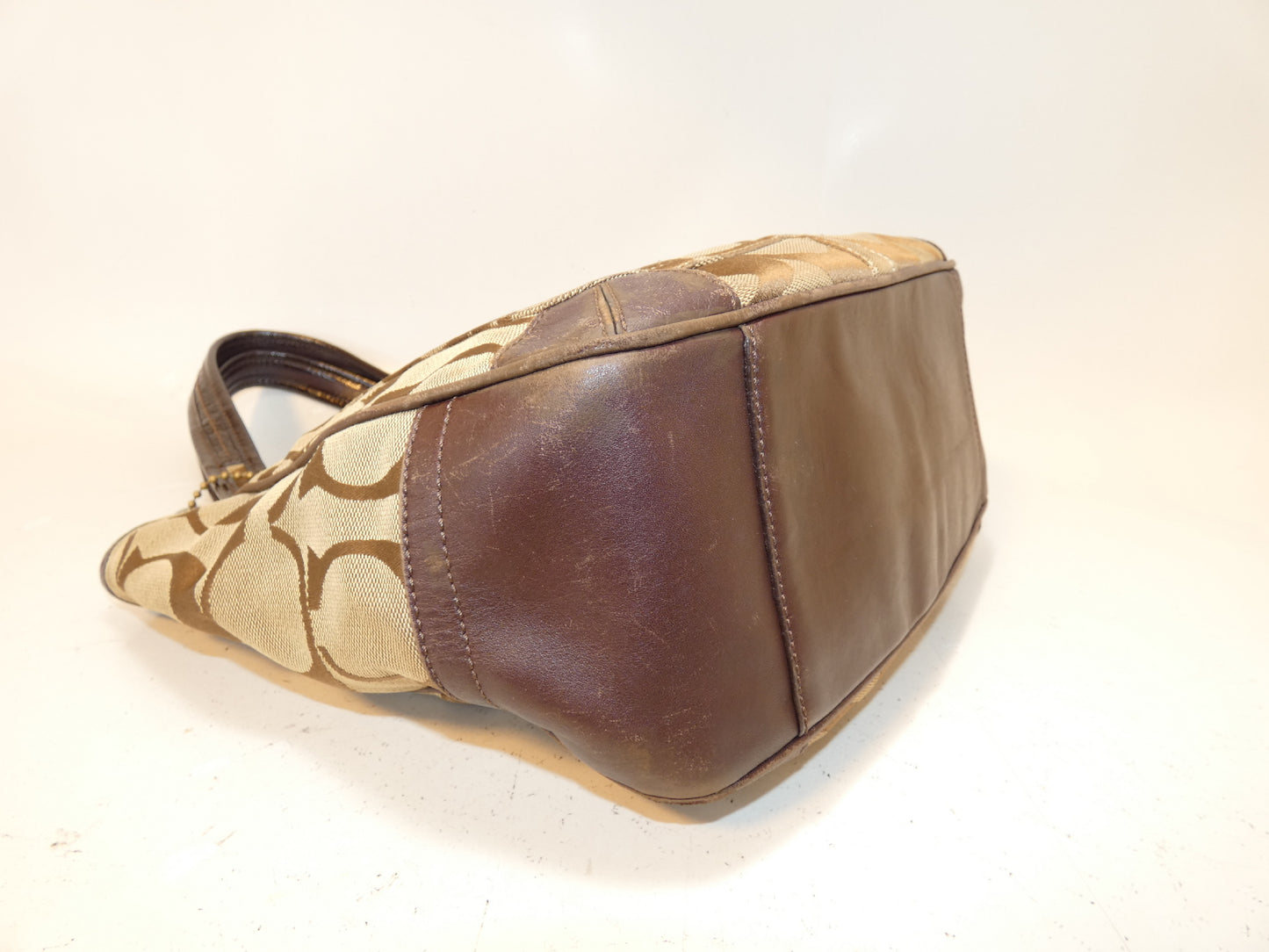 COACH Signature Dark Brown Canvas and Leather Handbag
