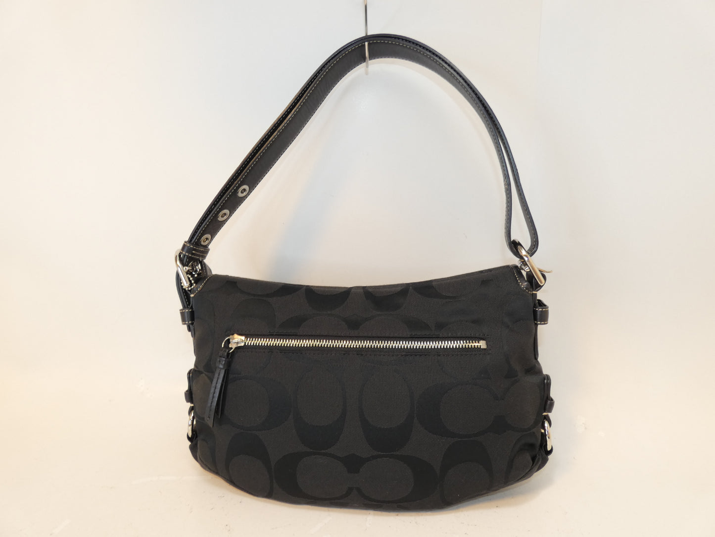 COACH Turnlock Black Signature Canvas Handbag One-Shoulder