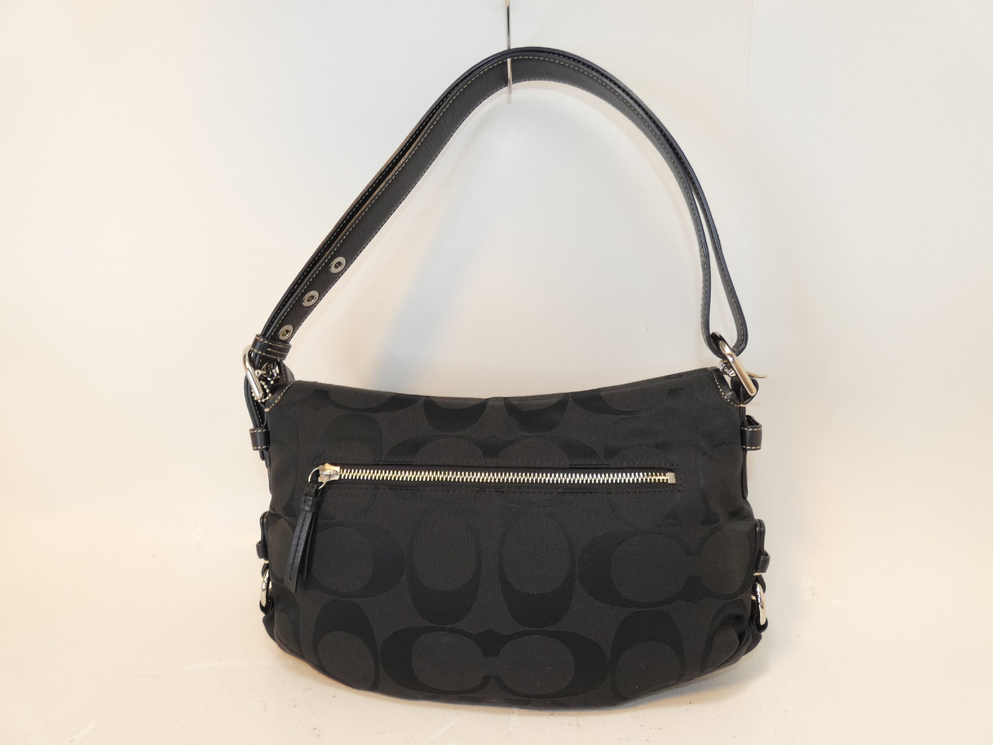 COACH Turnlock Black Signature Canvas Handbag One-Shoulder