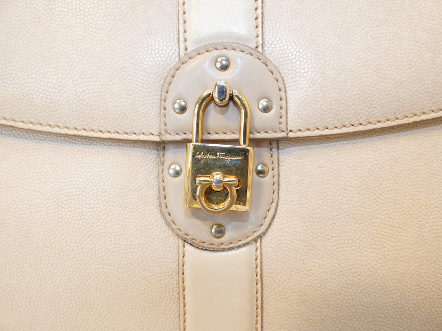 Salvatore Ferragamo Gancini Rock Caviar Leather Shoulder Bag