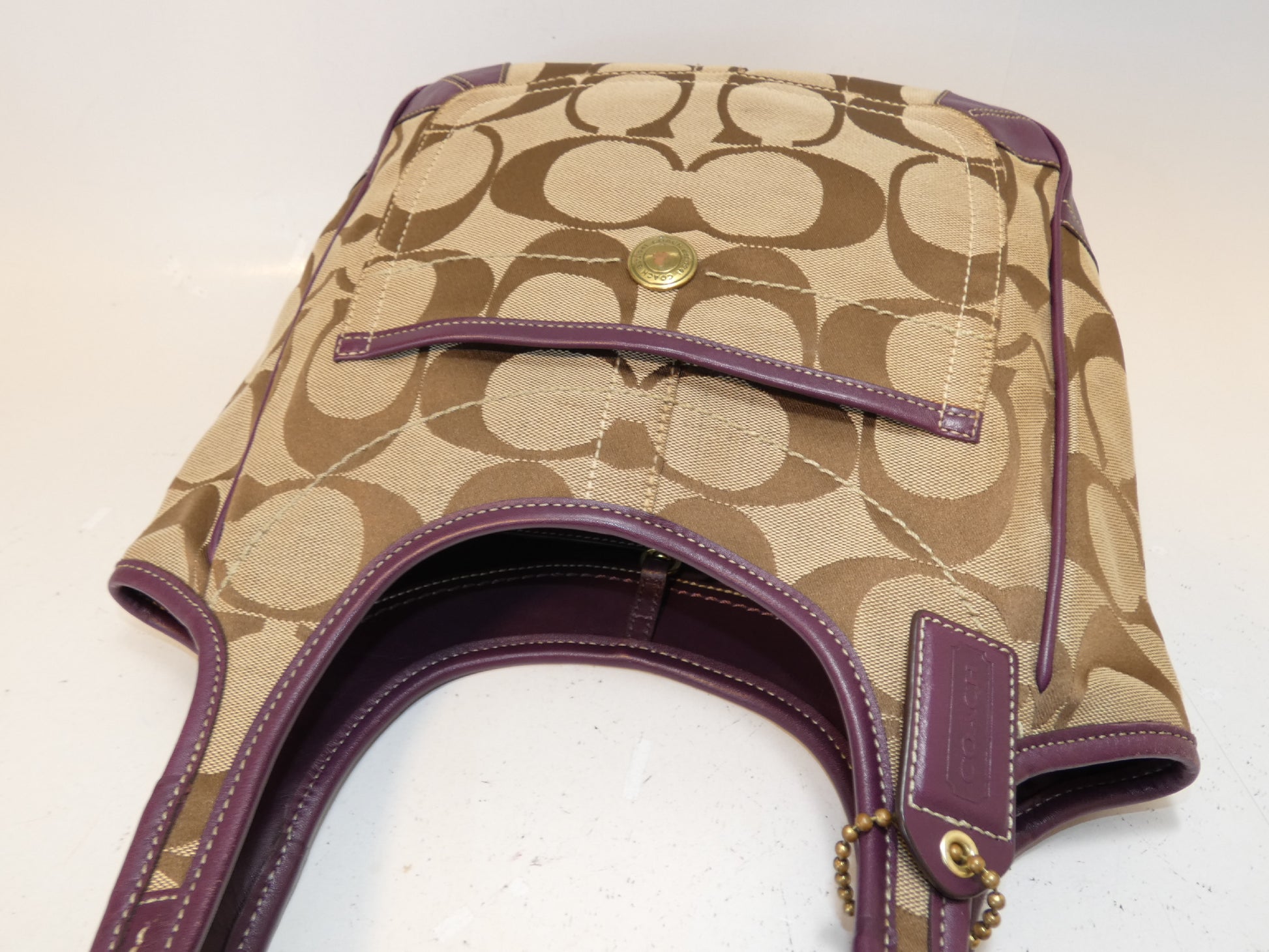 COACH Signature Front Button Canvas Shoulder Handbag