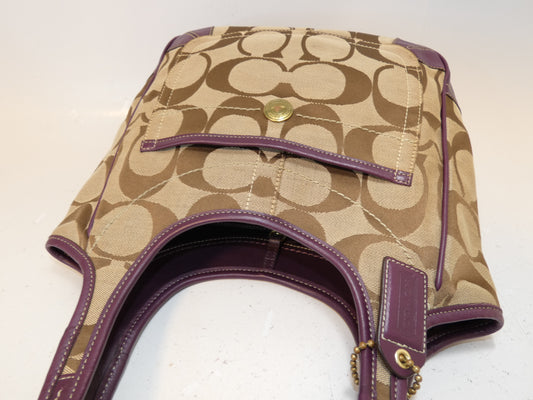 COACH Signature Front Button Canvas Shoulder Handbag