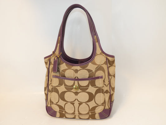COACH Signature Front Button Canvas Shoulder Handbag