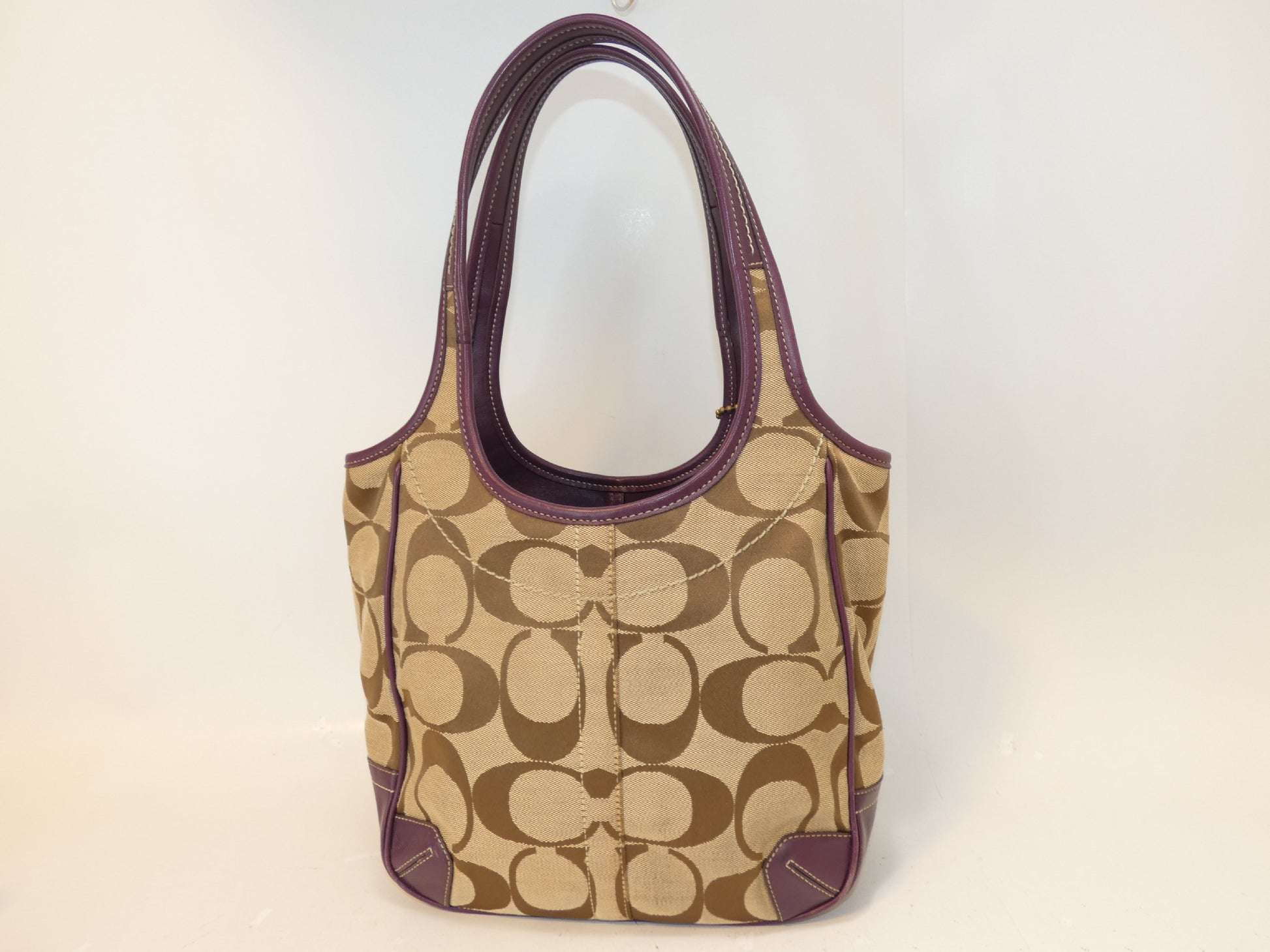 COACH Signature Front Button Canvas Shoulder Handbag