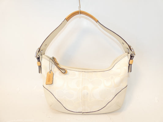COACH Side Belt Signature Leather Canvas White One-Shoulder One-Hand Handbag