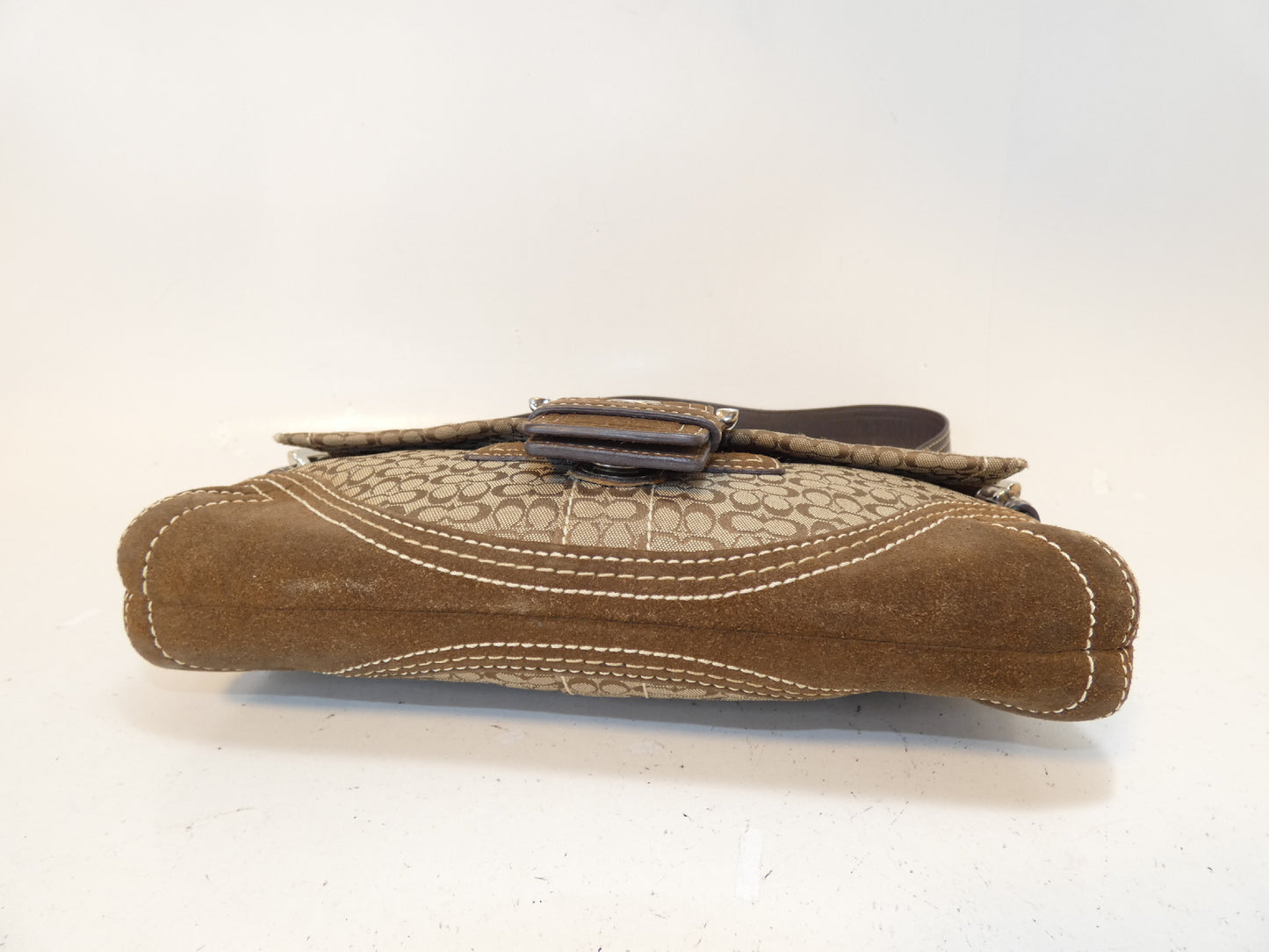 COACH Belt Micro Signature Dark Brown Canvas Suede Leather One-Shoulder One-Hand Handbag