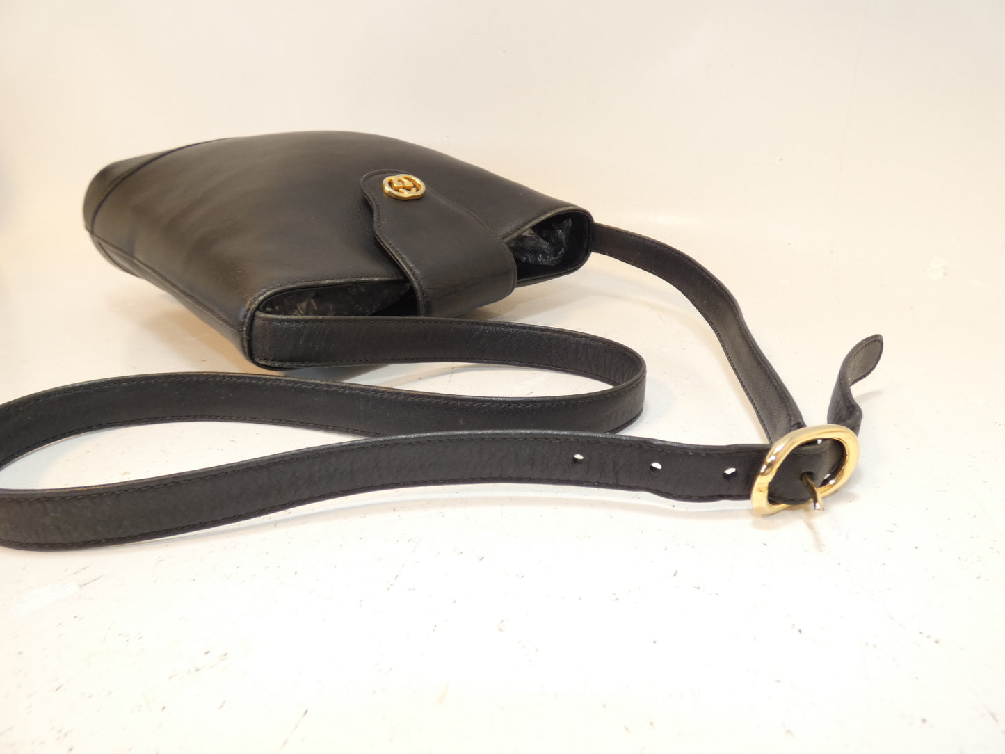 GUCCI Interlocking Leather Black Push Lock Shoulder Bag