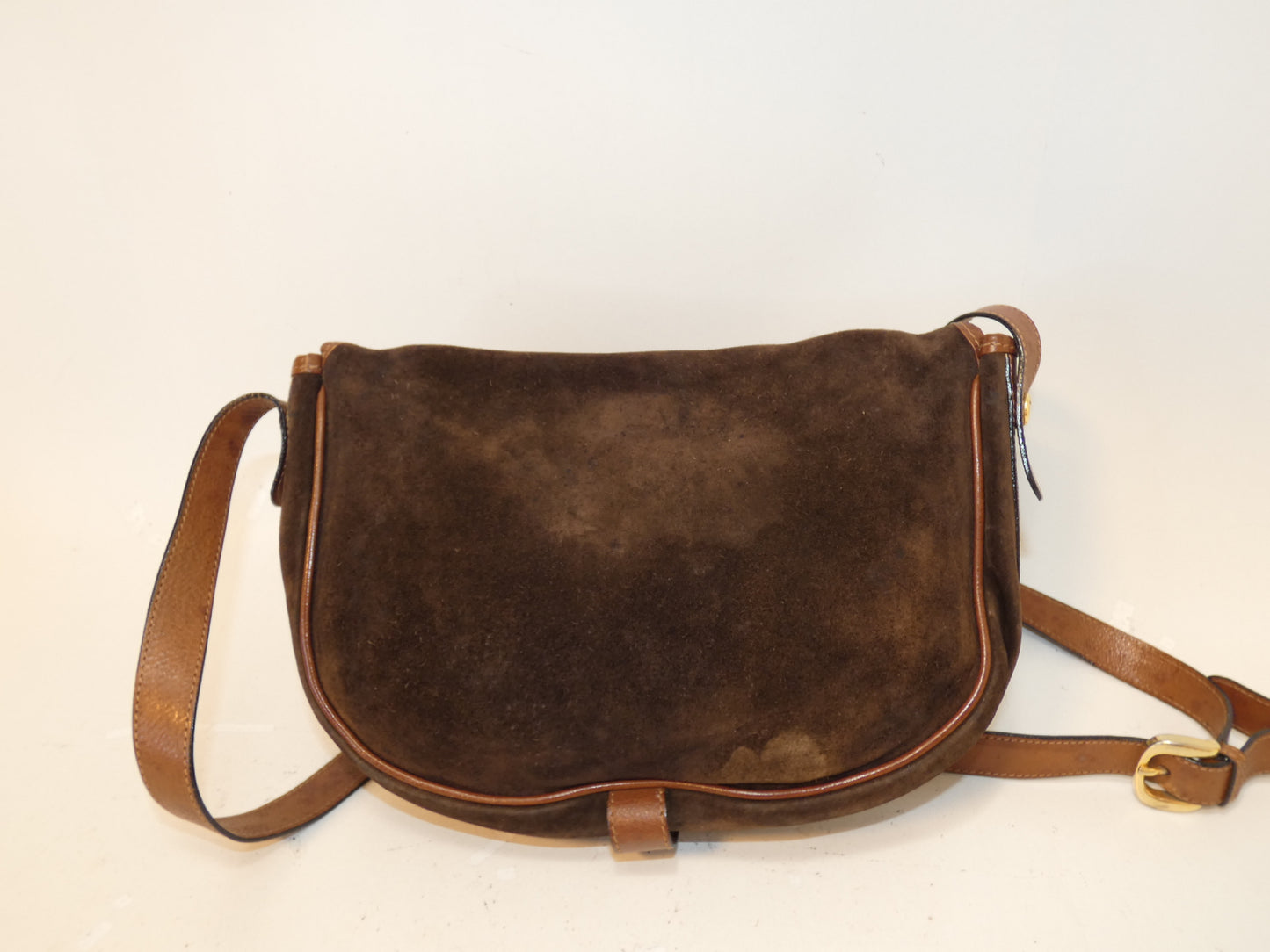 BALLY Front Logo Suede Dark Brown Shoulder Bag