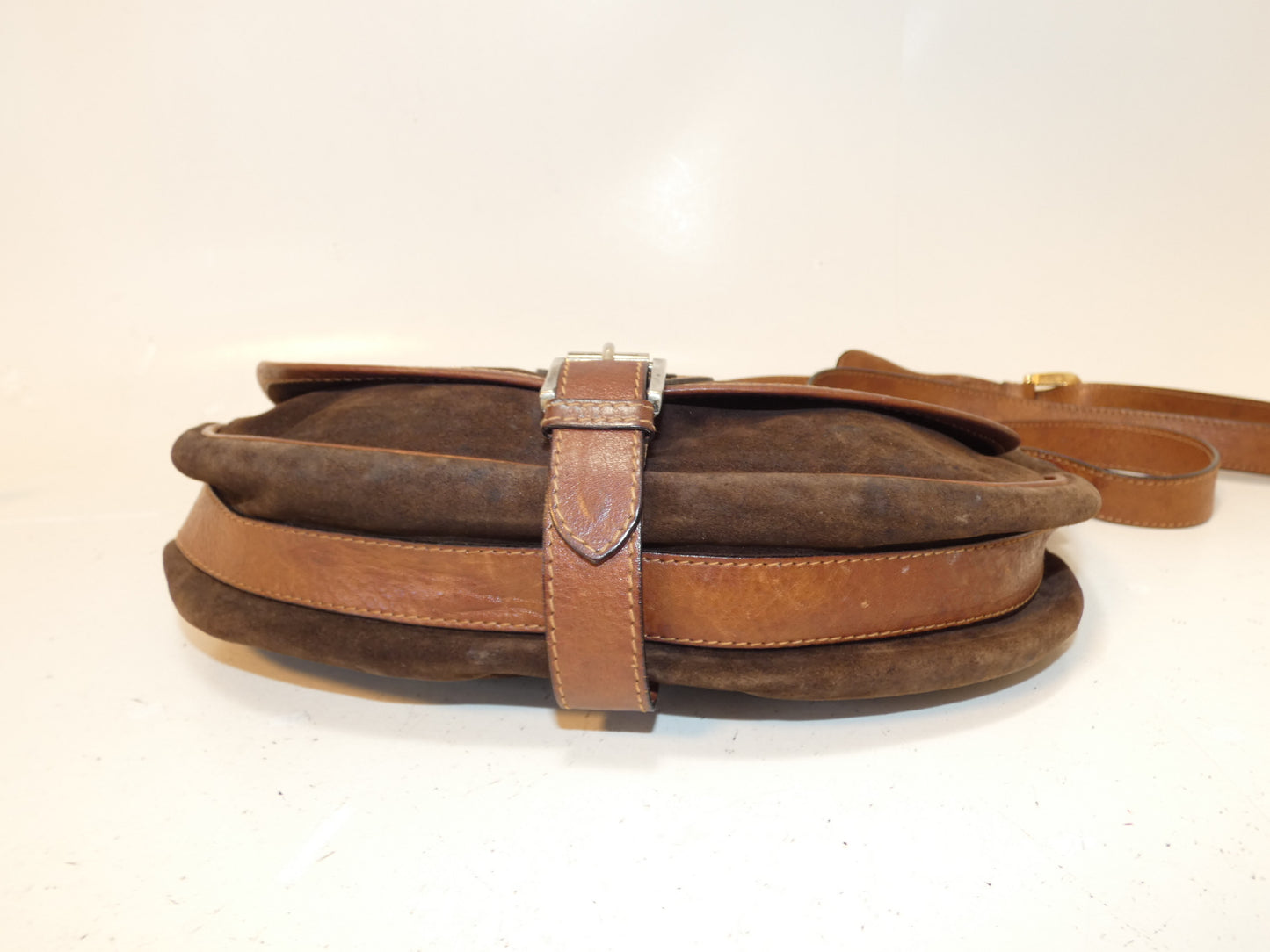 BALLY Front Logo Suede Dark Brown Shoulder Bag