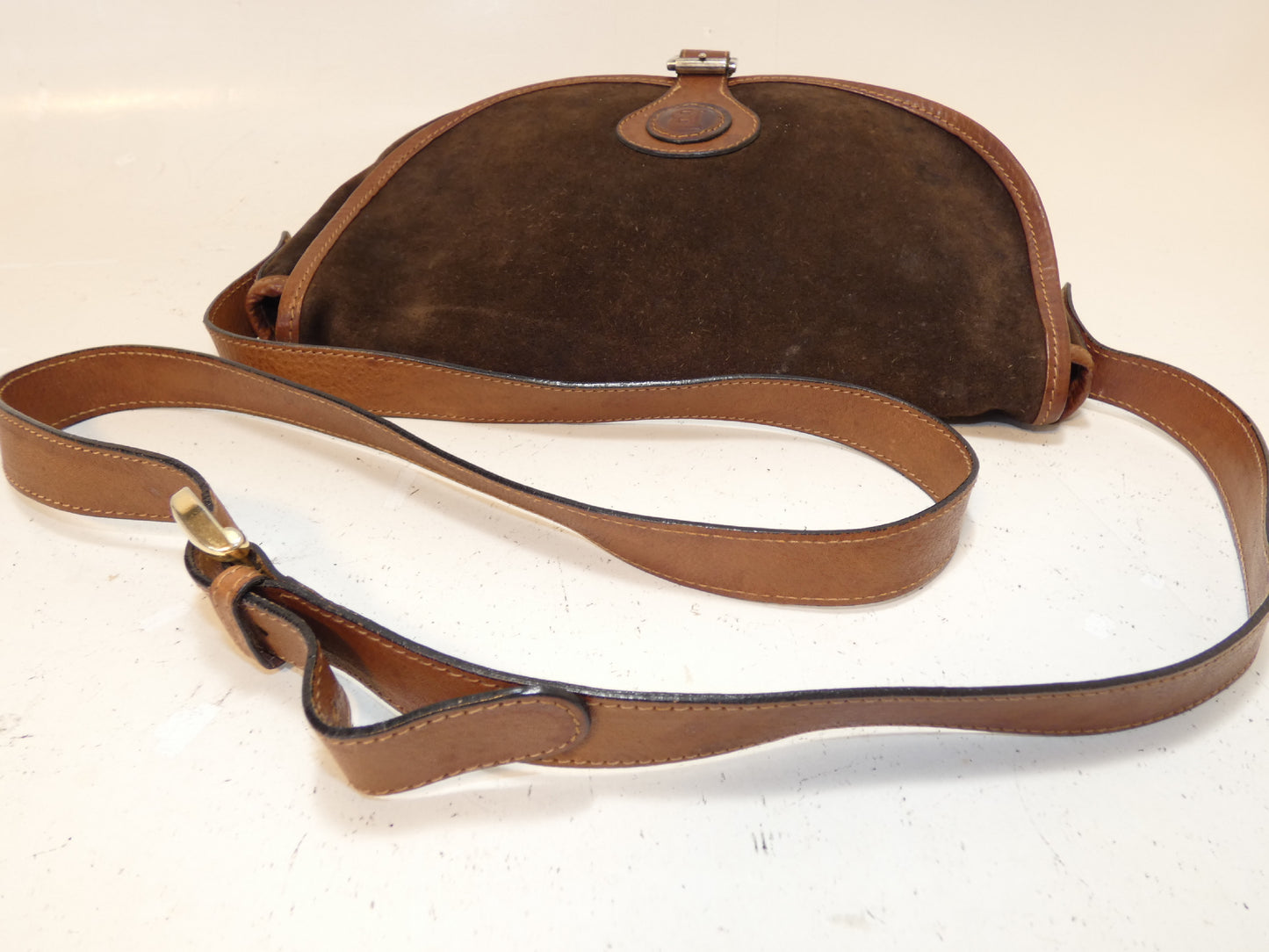 BALLY Front Logo Suede Dark Brown Shoulder Bag