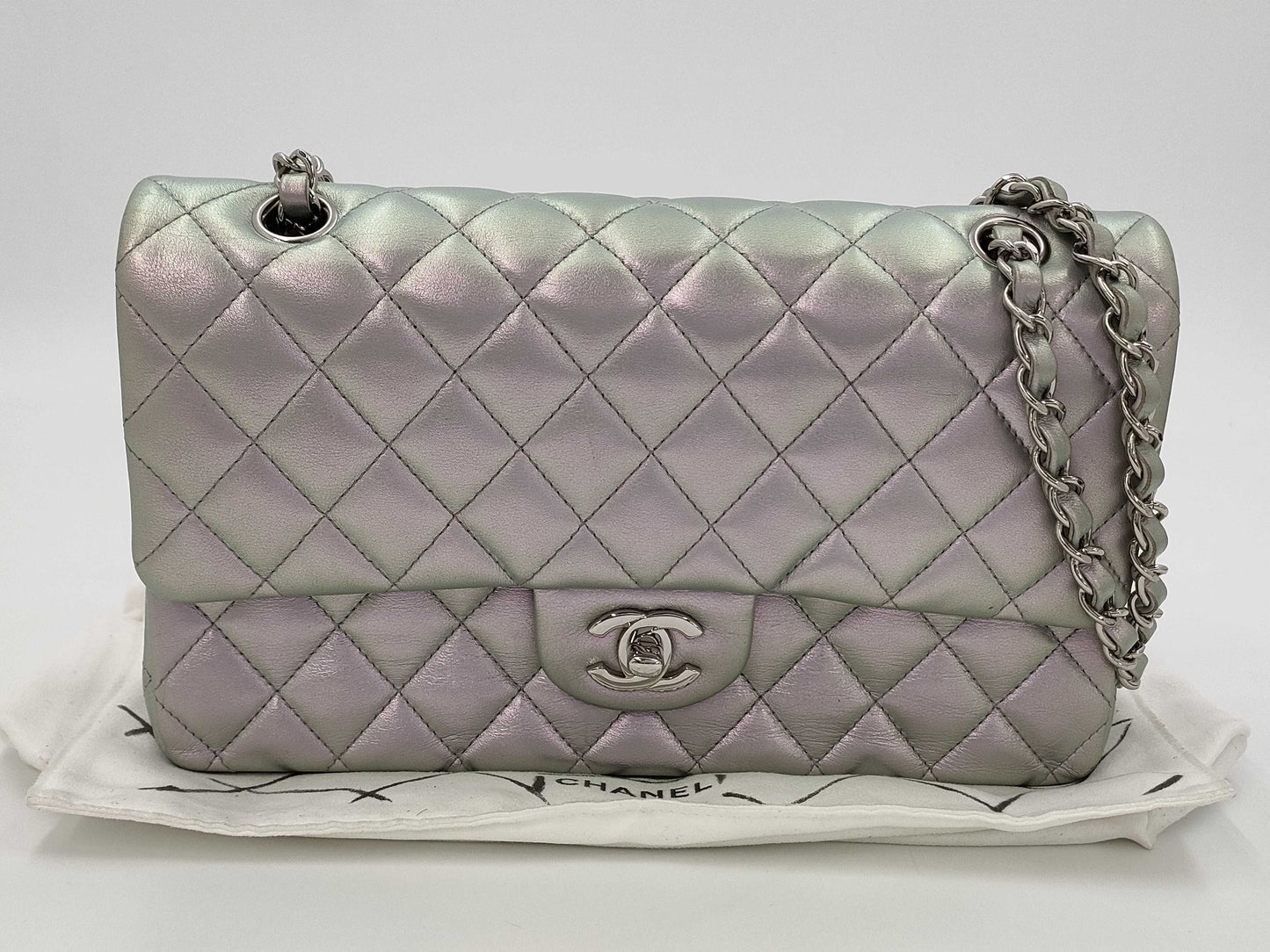 CHANEL Lambskin W25 Rampoule Silver Shoulder Bag
