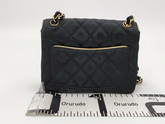 CHANEL Matelasse Mini Matelasse Satin Single Flap Chain Bag in Black Gold, Shoulder Bag