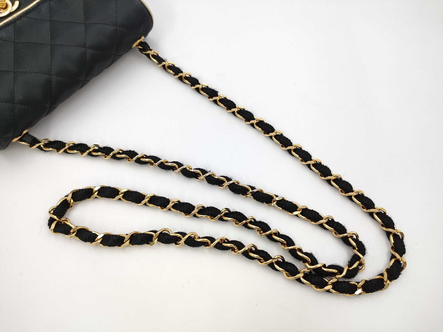 CHANEL Matelasse Mini Matelasse Satin Single Flap Chain Bag in Black Gold, Shoulder Bag